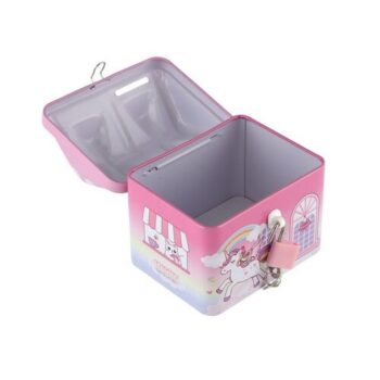 Pokladnička domček jednorožec plechová so zámkom 11x9cm ružová v sáčku