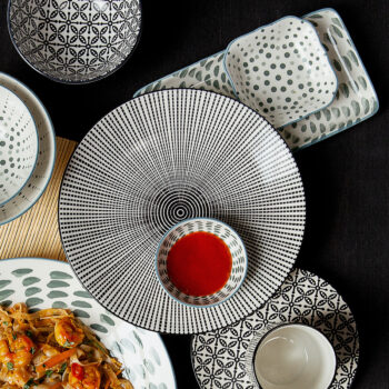 Porcelánová kolekcia Elements Asia Fire vnesie na váš stôl nádych Ázie. Dizajn tvorí ručne maľovaný čierny ornament. Aby ste si vychutnali pravú atmosféru ďalekého východu, servírujte v miske napríklad japonský ramen, na tanier aranžujte chrumkavé kura s ryžou a do pohára nalejte zelený čaj. Set obsahuje: 6x tanier plytký (ø 21,3 cm) 6x tanier plytký (ø 25 cm) 6x miska (ø 15,2 cm) 6x pohár (ø 7 cm)