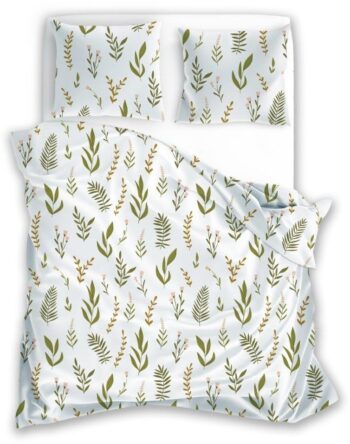 Posteľná bielizeň z mikrovlákna s potlačou kvetov a zelených listov 2 časti: 1ks 140x200 + 1ks 70x80