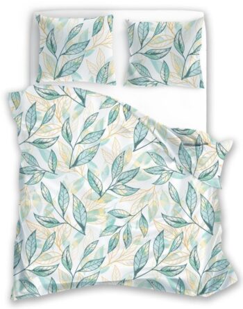 Posteľná bielizeň z mikrovlákna s potlačou zelených a žltých listov 2 časti: 1ks 140x200 + 1ks 70x80