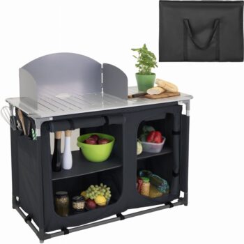 Praktická kempingová kuchyňa  s 2 priehradkami 116 x 52 cm - čierna
