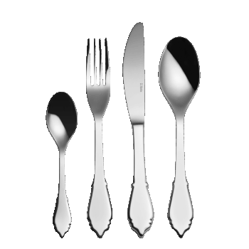 Krásny príbor s nadčasovou eleganciou sa skvele hodí ku každej kráľovskej hostine. Príborový set je ideálnym spoločníkom pri slávnostných príležitostiach. Nôž má dutú rúčku. Set obsahuje: - 6× lyžica - 6× nôž - 6× vidlička - 6× lyžička na kávu