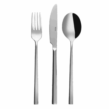 Súprava sa vyznačuje jednoduchým, ale mimoriadne elegantným dizajnom. Hoci sú jeho tvary pomerne strohé, príbory sa dajú ľahko kombinovať s farebným a bielym porcelánom rôznych tvarov. Je vhodný do každej domácnosti. Pozostáva z: 1× polievková lyžica 1× jedálenská vidlička 1× jedálenský nôž