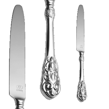 Kráľovský príborový set Bohemia je ukážkou luxusu. Preto patrí do prvotriednej línie Platinum. Na prvý pohľad vás zaujmú bohato zdobené duté rúčky. Oceníte aj jeho tvary, vďaka ktorým sa vám bude pohodlne držať v rukách. Set obsahuje: 6× lyžica 6× vidlička 6× nôž 6× kávová lyžička 6× vidlička na múčnik