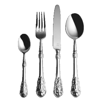 Kráľovský príborový set Bohemia je ukážkou luxusu. Preto patrí do prvotriednej línie Platinum. Na prvý pohľad vás zaujmú bohato zdobené duté rúčky. Oceníte aj jeho tvary, vďaka ktorým sa vám bude pohodlne držať v rukách. Set obsahuje: 6× lyžica 6× vidlička 6× nôž 6× kávová lyžička 6× vidlička na múčnik