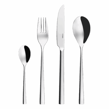 Príbor London vyniká minimalistickým dizajnom s hranatou rúčkou, ktorá v spojení s čistými líniami pôsobí mimoriadne elegantne. Vďaka vyváženým tvarom sa ľahko kombinuje s bielym, ale aj farebným porcelánom. Set obsahuje: 6x lyžica 6x vidlička 6x nôž 6x kávová lyžica 6x mokka lyžica 6x vidlička na koláč