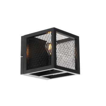 Priemyselná nástenná lampa čierna s mriežkou - Cage