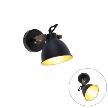 Priemyselná nástenná lampa čierna so zlatom nastaviteľná - Liko