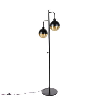 Priemyselná stojaca lampa čierna s mosadzou 2-svetlo - Haicha