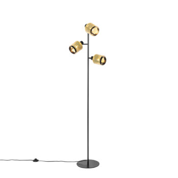Priemyselná stojaca lampa čierna so zlatom 3-svetlo - Kayden