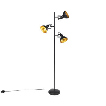 Priemyselná stojaca lampa čierna so zlatom 3-svetlo - Tommy