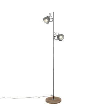 Priemyselná stojaca lampa oceľ s drevom 2-svetlá - Emado