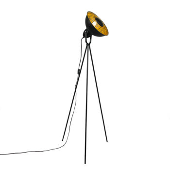 Priemyselná stojaca lampa trojnožka čierna so zlatom - Magna Basic 25