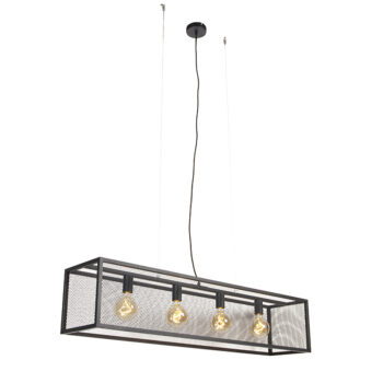 Priemyselné závesné svietidlo čierne 118 cm s mriežkou 4-svetlo - Cage