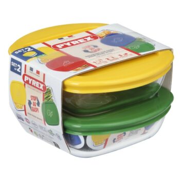 Pyrex Súprava sklenených dóz štvorcových 2 ks, 0,3 l