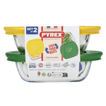 Pyrex Súprava sklenených dóz štvorcových 2 ks, 0,3 l