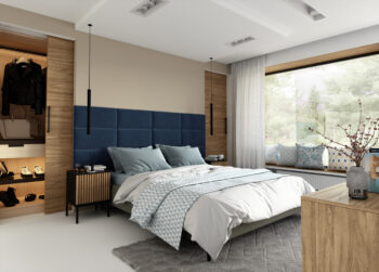 NABBI Quito obdĺžnikový čalúnený panel na stenu 30x60 cm tmavomodrá – Obrázok 5