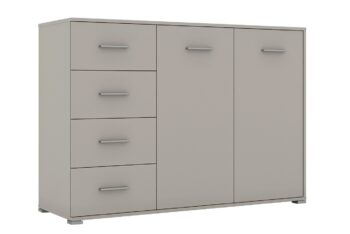 Kombinovaná komoda RADAN 2D4S je funkčný a moderný nábytok vhodný do každého interiéru. Táto komoda je vyrobená z LTD laminovaného materiálu. Farba kašmír dodáva komode príjemný a elegantný vzhľad. Komoda disponuje dvoma dvierkami za ktorými sú dve police a štyrmi zásuvkami.Rozmery komody: Š135 / V95 / H45 cm. Podrobné rozmery v nákrese.Súčasťou sú aj uchytky, ktoré umožňujú pohodlné otváranie a zatváranie dverí a zásuviek. Táto kombinovaná komoda je skvelou voľbou pre tých, ktorí hľadajú praktický a moderný nábytok do svojho obývacieho priestoru.Komoda je dodávaná v demonte, čo umožňuje jednoduchú montáž doma. 