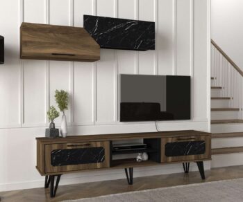 Objavte RAMPART, obývaciu stenu, ktorá je synonymom luxusu a elegancie. Zostava, navrhnutá pre tých, ktorí hľadajú kvalitu a štýl, ponúka perfektnú kombináciu orechového dreva a mramorových detailov, čím vytvára exkluzívne prostredie vo vašej obývačke.Detailný popisTyp tovaru: Obývacia stenaMateriál: Odolné LTD s hrúbkou materiálu 18 mm, ktoré zaisťuje dlhú životnosť a odolnosť proti opotrebovaniu.Rozmery: TV stolík (180 x 35 x 50.8 cm) a nástenná polica (132 x 23.8 x 41.8 cm) poskytujú bohatý priestor pre vašu multimediálnu techniku ​​a dekorácie.Farba: Atraktívna kombinácia orecha a mramoru dodáva každému kusu unikátny vzhľad a pocit luxusu.Štýl: Luxusný dizajn, ktorý je ideálny pre sofistikovane zariadené interiéry.Vybavenie: Regálka poskytuje ďalšie úložné možnosti a zvyšuje funkčnosť celej zostavy.Dodatočné informácie: Dodávame v demontovanom stave pre ľahší transport a montáž.Obývacia stena RAMPART je navrhnutá pre tých, ktorí chcú vo svojom domove spojiť praktickosť s nadčasovým dizajnom. Táto zostava je nielen praktická, ale stane sa aj dominantným a štýlovým prvkom každej obývačky.
