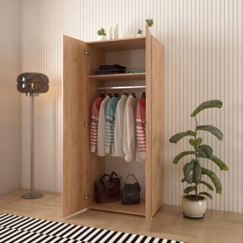 Dvojdverová šatníková skriňa Ramsa 2 je praktický a elegantný kus nábytku, ktorý ponúka dostatok úložného priestoru. Vďaka prevedeniu dub craft zlatý sa ľahko hodí do rôznych interiérov. Vyrobená je z aglomerovaného materiálu – laminovanej DTD. Pozostáva z police, ktorá sa…