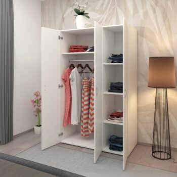 Trojdverová šatníková skriňa Ramsa 3 je praktický a elegantný kus nábytku, ktorý ponúka dostatok úložného priestoru. Vďaka bielemu prevedeniu sa ľahko hodí do rôznych interiérov. Vyrobená je z aglomerovaného materiálu – laminovanej DTD. Pozostáva z police,…