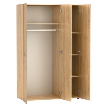 Trojdverová šatníková skriňa Ramsa 3 je praktický a elegantný kus nábytku, ktorý ponúka dostatok úložného priestoru. Vďaka prevedeniu dub craft zlatý sa ľahko hodí do rôznych interiérov. Vyrobená je z aglomerovaného materiálu – laminovanej DTD. Pozostáva z police, ktorá sa…
