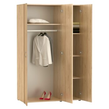 Trojdverová šatníková skriňa Ramsa 3 je praktický a elegantný kus nábytku, ktorý ponúka dostatok úložného priestoru. Vďaka prevedeniu dub craft zlatý sa ľahko hodí do rôznych interiérov. Vyrobená je z aglomerovaného materiálu – laminovanej DTD. Pozostáva z police, ktorá sa…