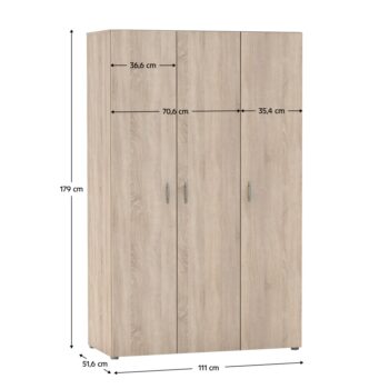 Trojdverová šatníková skriňa Ramsa 3 je praktický a elegantný kus nábytku, ktorý ponúka dostatok úložného priestoru. Vďaka prevedeniu dub sonoma sa ľahko hodí do rôznych interiérov. Vyrobená je z aglomerovaného materiálu – laminovanej DTD. Pozostáva z police, ktorá sa nachádza…