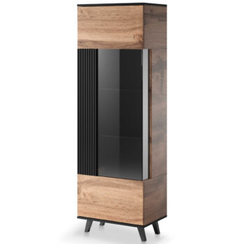 Jednodverová vitrína Random W-1 v prevedení dub wotan / čierna je moderným a praktickým kusom nábytku, ktorý sa hodí do každého interiéru. Jej rozmery sú 60 cm na šírku, 40 cm na hĺbku a 182 cm na výšku. Tento elegantný kus nábytku je vyrobený z aglomerovaného materiálu - dyhovanej MDF…