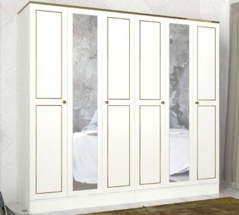 Šatníková skriňa RAVEN 6DPriestranná a elegantná šatníková skriňa RAVEN 6D je ideálnym doplnkom pre vašu spálňu. Tento široký a štýlový kus nábytku je vyrobený z kvalitných materiálov LTD a skla, čo zaisťuje jeho dlhú životnosť a atraktívny vzhľad.Rozmer: 210 x 194 x 47.2 cmMateriál: LTD a skloFarba: BielaVybavenie: 4 šatníkové tyče, 4 police a zrkadloVzhľad: ŠirokáTvar: ObdĺžnikovýPočet dverí: 6 dverové a viacPočet políc: 4Hrúbka materiálu: 18 mmDodatočné informácie: Dodávame v demonteŠatníková skriňa RAVEN 6D vyniká svojim širokým a elegantným dizajnom v bielej farbe, ktorý dodá vašej spálni svieži a moderný vzhľad. Praktické vnútorné usporiadanie so štyrmi šatníkovými tyčami, štyrmi policami a zrkadlom ponúka dostatok úložného priestoru pre vaše oblečenie a ďalšie predmety, zatiaľ čo zrkadlo opticky zväčšuje priestor a dodáva interiéru hĺbku.Neváhajte a kúpte si šatníkovú skriňu RAVEN 6D ešte dnes. Tento štýlový a funkčný kus nábytku pridá vašej spálni eleganciu a praktickosť v jednom!