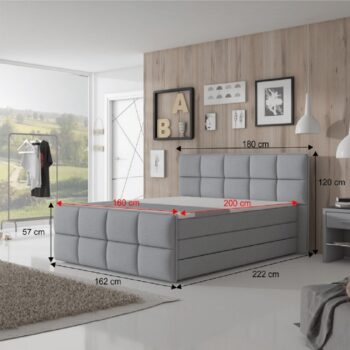KONDELA Ravena Komfort 160 čalúnená manželská posteľ s matracom sivá – Obrázok 2