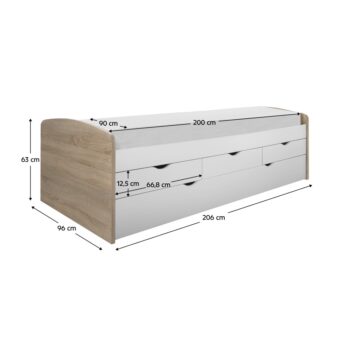 Elegantná jednolôžková posteľ s výsuvnou prístelkou RESSY 90 je spojením štýlu a praktickosti. Vďaka jej multifunkčnosti si ju jednoducho zamilujete. Posteľ disponuje výsuvnou prístelkou na kolieskach a tromi šuplíkmi s rozmermi (Š×V): 66,8×12,5 cm…