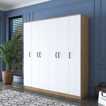 Šatníková skriňa RETOR – vysoká elegancia a praktickosť pre vašu spálňuŠatníková skriňa RETOR je perfektným riešením pre organizáciu vášho oblečenia a doplnkov. Jej dizajn v kombinácii bielej farby a dekoru orecha prináša do spálne moderný a sofistikovaný vzhľad. Vďaka premyslenému usporiadaniu ponúka dostatok priestoru na všetko, čo potrebujete mať prehľadne uložené.Hlavné vlastnosti šatníkovej skrine RETOR:Materiál: melamín a VT laminát – kvalitný a odolný povrch, ktorý sa ľahko udržuje.Rozmery: 190,8 x 180 x 47,3 cm – vysoká a priestranná konštrukcia.Farba: kombinácia bielej a orecha, ktorá sa hodí do moderných aj klasických interiérov.Vybavenie:2 šatníkové tyče na zavesenie odevov.6 políc pre zložené oblečenie, doplnky alebo úložné boxy.Počet dverí: 6 – ľahký prístup ku všetkým častiam skrine.Tvar: obdĺžnikový – praktický dizajn pre maximálne využitie priestoru.Hrúbka materiálu: 18 mm – pevná a stabilná konštrukcia.Možnosť pripevnenia k stene pre vyššiu bezpečnosť a stabilitu.Dodávame v demontovanom stave s podrobným montážnym návodom.Šatníková skriňa RETOR je ideálna pre každú spálňu, kde oceníte dostatok úložného priestoru a moderný dizajn. Ponúka praktické riešenie na ukladanie odevov a zároveň skrášli váš interiér.Zvoľte šatníkovú skriňu RETOR – kombinácia štýlu, funkčnosti a elegancie pre váš domov!