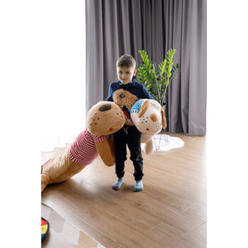 KONDELA Rexo Typ 3 plyšový psík 140 cm hnedá / červená – Obrázok 8