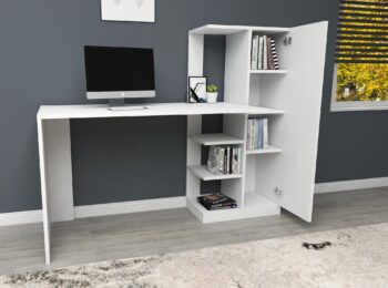 Písací stôl RICK – Priestranný a funkčný nábytok pre vašu kanceláriu či detskú izbuPísací stôl RICK ponúka elegantné a praktické riešenie pre prácu, štúdium alebo organizáciu vášho priestoru. Vďaka svojmu vysokému dizajnu s regálkom a skrinkou poskytuje dostatok úložného priestoru a uľahčuje udržovanie poriadku. Moderný vzhľad a kvalitné spracovanie zaručujú, že stôl RICK zapadne do každého interiéru.Hlavné vlastnosti produktu:Typ tovaru: Písací stôlVhodné do miestnosti: Detská izba, kancelária, pracovňaMateriál: Melamín, VT laminátRozmery: 180 x 120 x 55 cmFarba: BielaVybavenie: Regálka a skrinkaVzhľad: Vysoká konštrukciaTvar: ObdĺžnikovýPočet osôb: Pre jednéhoPočet dvierok: 1Hrúbka materiálu: 18 mmDodatočné informácie: Dodávame v demonteStôl RICK je skvelou voľbou pre tých, ktorí hľadajú priestranný a praktický písací stôl s dostatkom úložných možností. Jeho premyslený dizajn vám umožní efektívnu organizáciu pracovného priestoru a zároveň prinesie moderný vzhľad do vášho interiéru. Zaobstarajte si stôl RICK a získajte ideálne pracovné zázemie!
