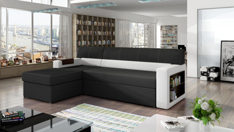 RIETI-L-ROHOVA-SEDACKA-CIERNA-SAWANA-14-BIELA-SOFT-17-NABBI-1 NABBI Rieti L rohová sedačka s rozkladom a úložným priestorom čierna / biela – Obrázok 1