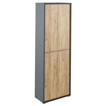 So šatníkovou skriňou RIOMA NEW TYP 05 nikdy nebudete mať núdzu o úložný priestor. Jej rozmery sú (ŠxHxV): 75x38x217,8 cm. Vo vnútri sa nachádza päť políc. Zhotovená je z kvalitnej laminovanej DTD (drevotriesková doska) o hrúbke predných dosiek 16 mm a korpusu 22 mm, v nadčasovom farebnom prevedení…