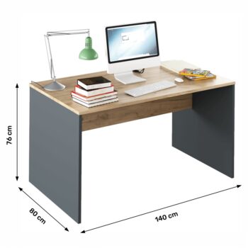 S písacím stolom RIOMA NEW TYP 11 Vám pôjde práca od ruky. Jeho rozmery sú (ŠxHxV): 140x80x76 cm, poskytuje teda dostatok pracovnej plochy. Zhotovený je z kvalitnej laminovanej DTD (drevotriesková doska) o hrúbke korpusu 22 mm, v nadčasovom farebnom prevedení grafit / dub artisan. Stôl je dodávaný…