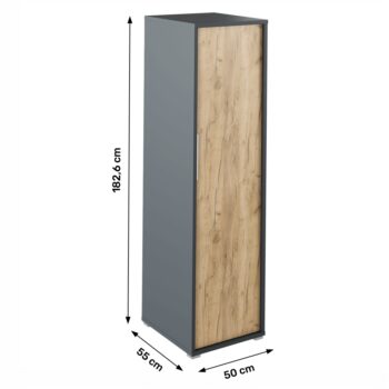 S vešiakovou skriňou RIOMA NEW TYP 20 nikdy nebudete mať núdzu o úložný priestor. Jej rozmery sú (ŠxHxV): 50x55x182,6 cm, vnútri ukrýva jednu policu s nosnosťou 5 kg a vešiakovú tyč. Zhotovená je z kvalitnej laminovanej DTD (drevotriesková doska) o hrúbke predných dosiek 16 mm a korpusu 22 mm,…