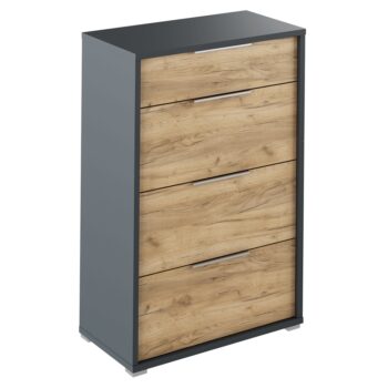 So zásuvkovou komodou RIOMA NEW TYP 22 nikdy nebudete mať núdzu o úložný priestor. Jej rozmery sú (ŠxHxV): 75x38x112,2 cm a jej štyri zásuvky poskytujú množstvo úložného priestoru. Zhotovená je z kvalitnej laminovanej DTD (drevotriesková doska) o hrúbke predných dosiek 16 mm a korpusu 22 mm,…