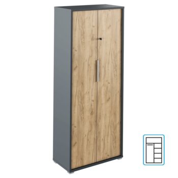 S dvojdverovou šatníkovou skriňou so zámkom RIOMA NEW TYP 31 nikdy nebudete mať núdzu o úložný priestor. Jej rozmery sú (ŠxHxV): 75x38x182,6 cm a vnútri ukrýva vešiakovú i policovú časť. Nad vešiakovou tyčou sa nachádza jedna polica. Policová časť je rozdelená na štyri úložné priestory. Vaše…