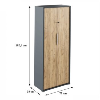 S dvojdverovou šatníkovou skriňou so zámkom RIOMA NEW TYP 31 nikdy nebudete mať núdzu o úložný priestor. Jej rozmery sú (ŠxHxV): 75x38x182,6 cm a vnútri ukrýva vešiakovú i policovú časť. Nad vešiakovou tyčou sa nachádza jedna polica. Policová časť je rozdelená na štyri úložné priestory. Vaše…