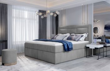 RIVER je priestranná,  elegantná a veľmi pohodlná kontinentálna posteľ Boxspring, ktorá bude dokonalým zavŕšením každého moderného usporiadania spálne. Tento model je vybavený pevným matracom Bonnel a penou T25.Ďalším benefitom, ktorý posteľ prináša je praktický úložný priestor.  Medzi ďalšie charakteristické prvky postele RIVER patria: módne prešívané čelo, 53 cm vysoká  plocha na ležanie a malé nohy. Posteľ je celočalúnená sivou látkou Monolith 84. Súčasťou je praktický topper. Rozmery (ŠxVxH): 180 x 115 x 215 cm.Dodávame v demonte.