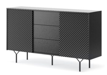Moderná obývacia zostava zo sektoru RIVONA dodá Vašej obývacej miestnosti štýl. Pri výrobe sú použité najnovšie trendy v dizajne nábytku a kvalitný materiál. Nábytok je vyrobený z 16mm MDF dosky odolnej voči poškriabaniu. Všetky hrany sektoru sú chránené ABS páskou.Moderná obývačka Rivona disponuje bezúchytovým otváraním dverí, systémom push to open. Moderné nožičky nábytku  sú vyrobené z kovu v čiernej farbe.Materiál: MDF doska, predné čelá s 3D efektomFarebné prevedenie : čierny grafitZostava obsahuje tieto 3 produkty:RIVONA TV stolík - (ŠxVxH) 180 x 33 x 38 cm RIVONA úzka komoda - (ŠxVxH) 97 x 83 x 38 cm RIVONA široká komoda - (ŠxVxH) 144 x 83 x 38 cm Dodávame v demonte.