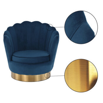 Predstavujeme vám dizajnové otočné kreslo Rolio v elegantnej modrej farbe Velvet so zlatými detailmi, ktoré je ideálnym doplnkom pre váš interiér. Toto kreslo od značky KONDELA kombinuje moderný vzhľad s klasickým štýlom, čím prináša do vašej obývačky alebo kancelárie nádych luxusu a pohodlia.