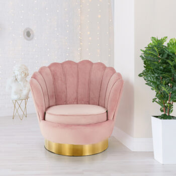 KONDELA Rolio dizajnové otočné kreslo svetloružová (Velvet) / zlatá – Obrázok 8