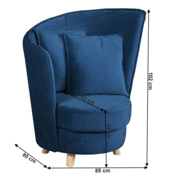 KONDELA Round dizajnové kreslo modrá / dub – Obrázok 2