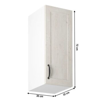 Horná kuchynská skrinka ROYAL G30 P je jednodverová skrinka, ktorú možno kombinovať s ostatnými prvkami z modelovej rady Royal. Rozmery skrinky sú (ŠxHxV): 30x32x72cm. Systém Royal je elegantná sektorová kuchynská zostava vyrobená v anglickom štýle, ktorú si môžete vyskladať podľa Vašich potrieb…
