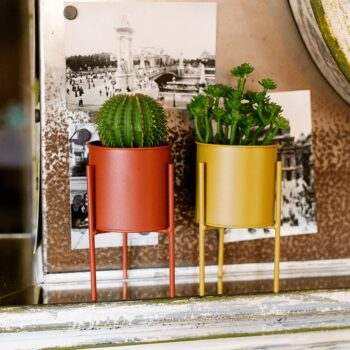 KONDELA Rozel kovový kvetináč (2 ks) červená / žltá – Obrázok 8