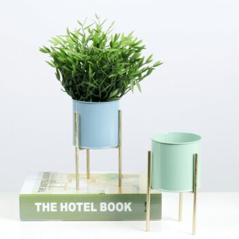 KONDELA Rozel kovový kvetináč (2 ks) modrá / neo mint / zlatá – Obrázok 3